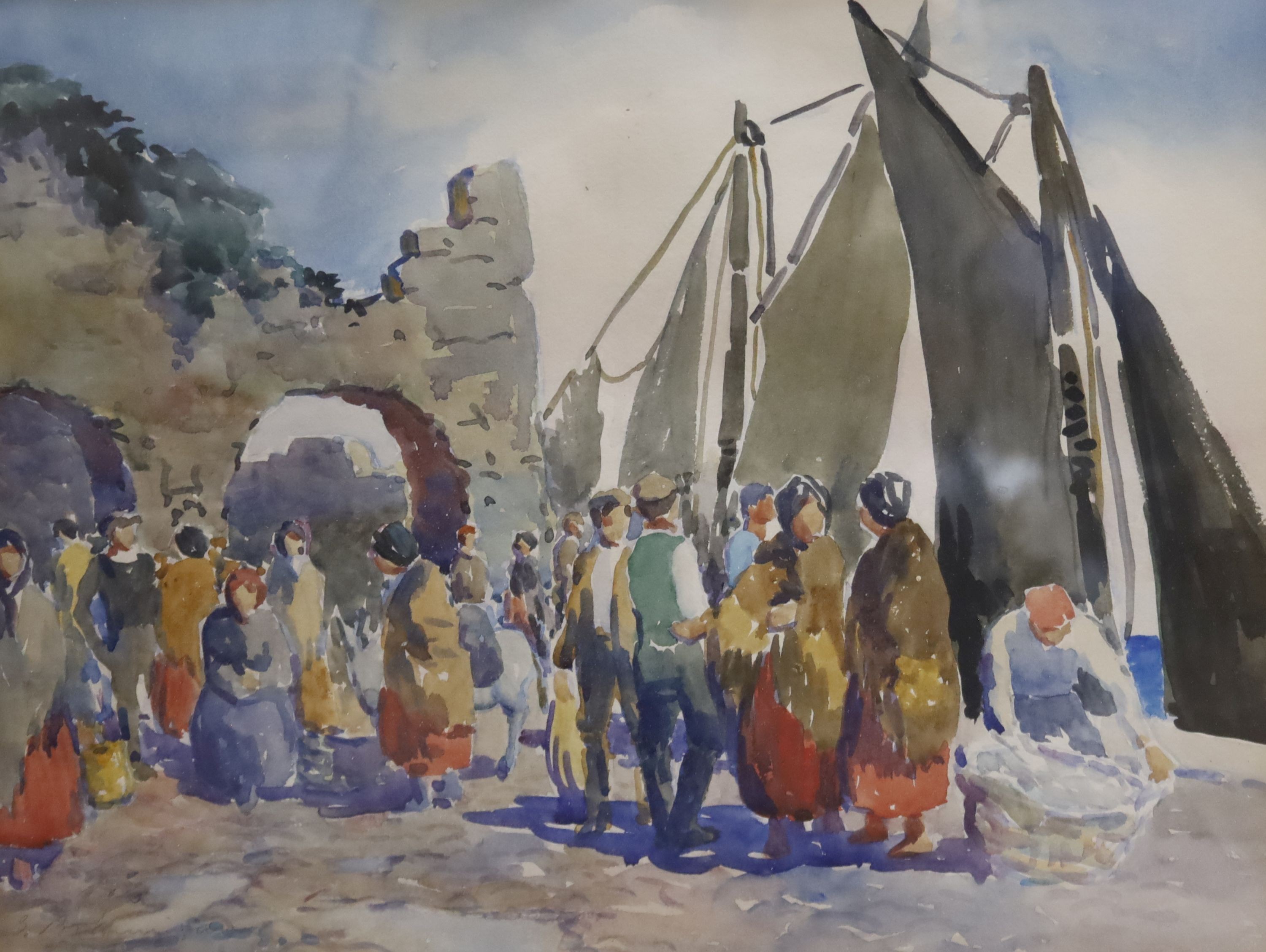 Gladys Brannigan (1882-1944), watercolour, 'Scene on the Kladdagh, Galway, Ireland', signed, 28 x 37cm
